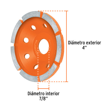Copa de diamante 1 hilera 4" x 7/8", TRUPER