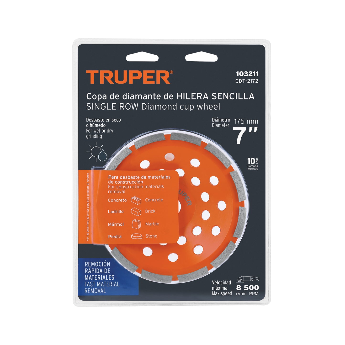 Copa de diamante 1 hilera 7" x 7/8", TRUPER