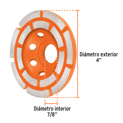 Copa de diamante doble hilera 4" x 7/8", TRUPER