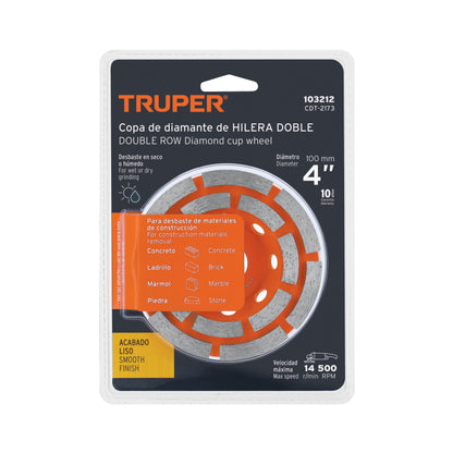 Copa de diamante doble hilera 4" x 7/8", TRUPER