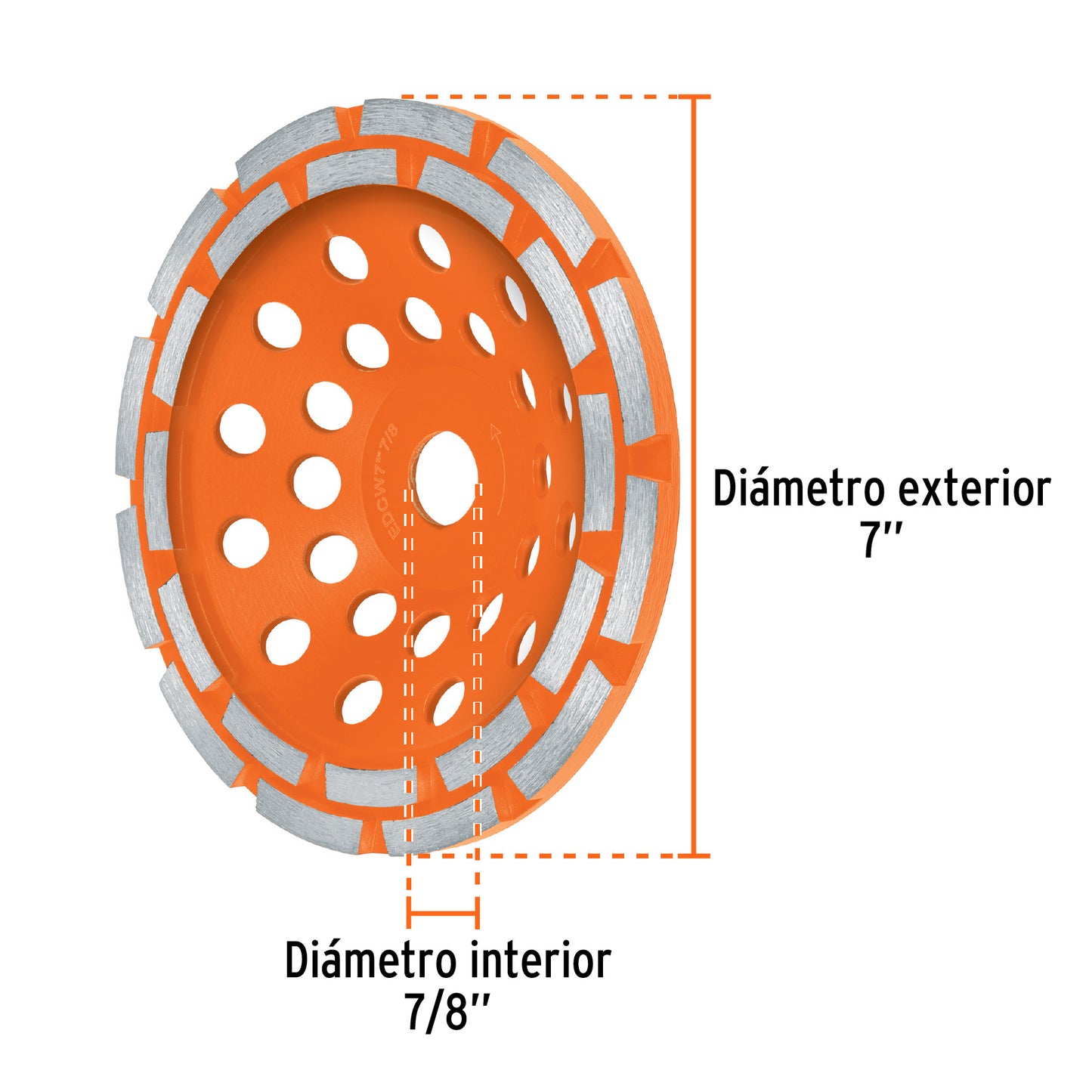 Copa de diamante doble hilera 7" x 7/8", TRUPER