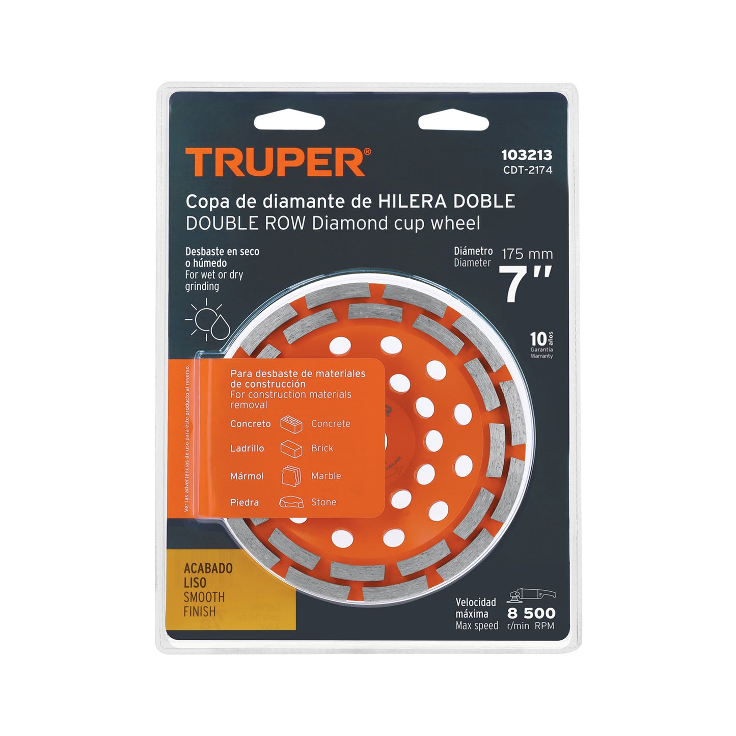 Copa de diamante doble hilera 7" x 7/8", TRUPER