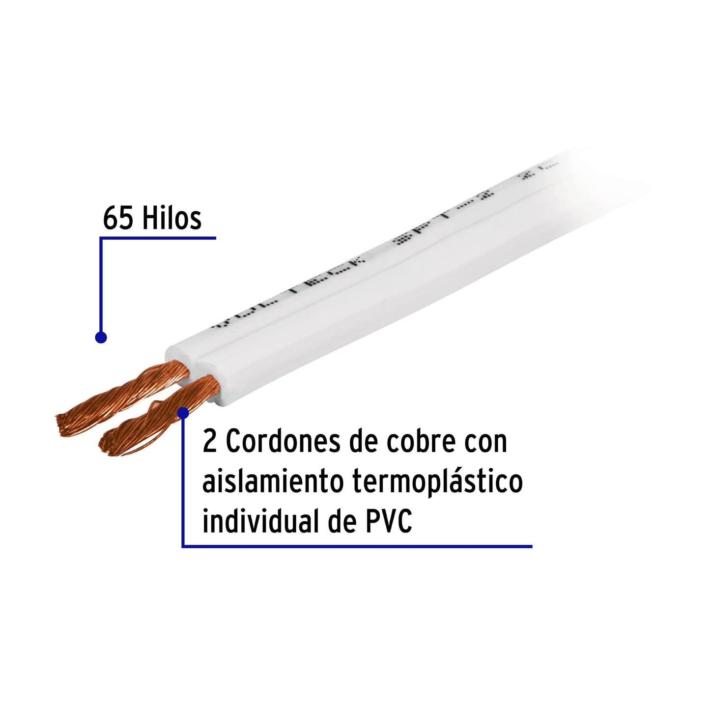 Rollo de 100 m cordón dúplex 12 AWG, VOLTECK 100 % cobre