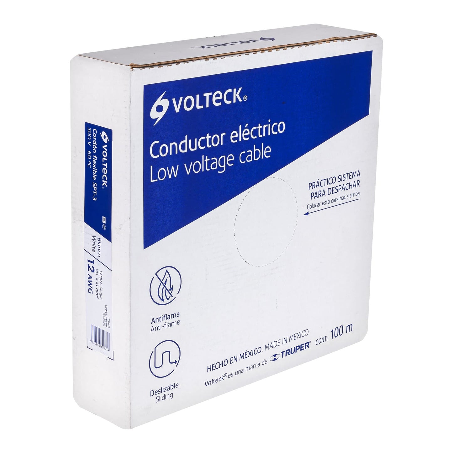 Rollo de 100 m de cordón dúplex flexible SPT 12 AWG, VOLTECK 100% cobre