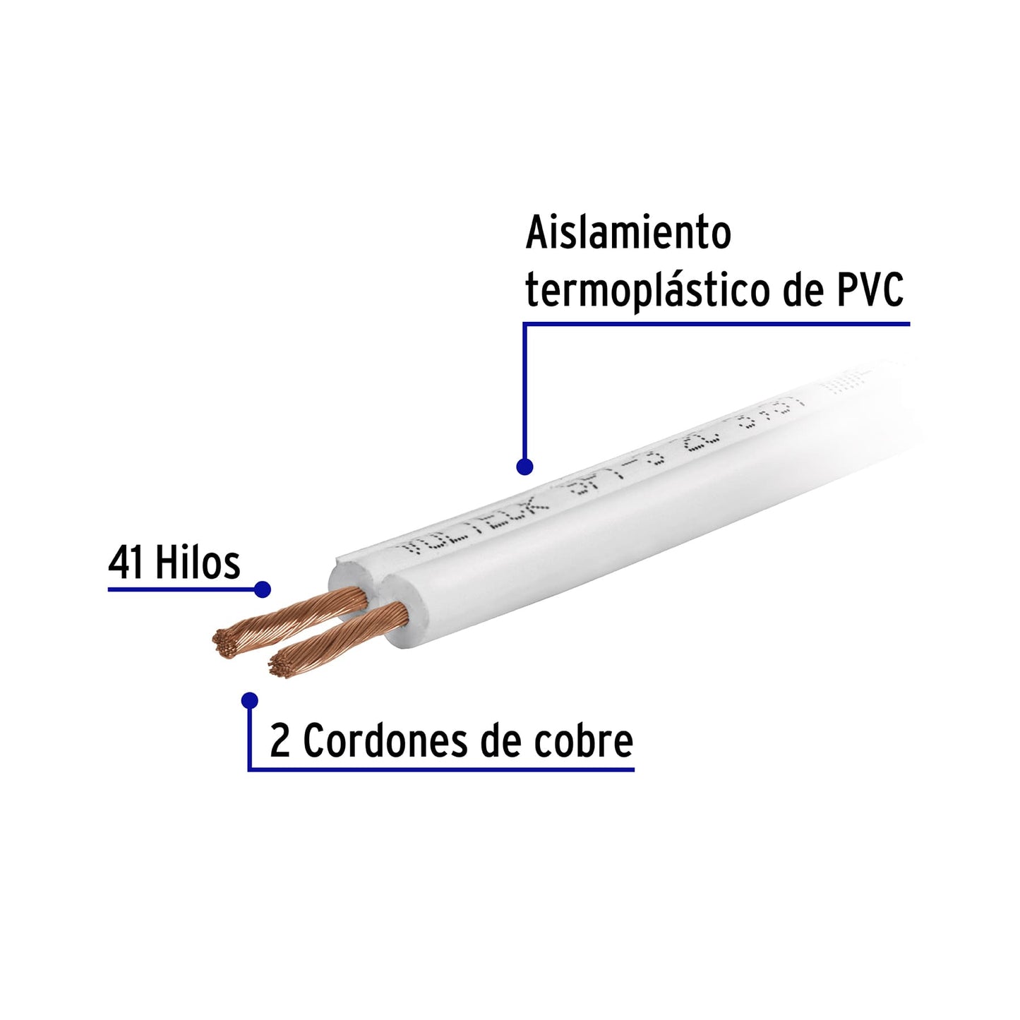 Rollo de 100 m de cordón dúplex flexible SPT 14 AWG, VOLTECK 100 % cobre