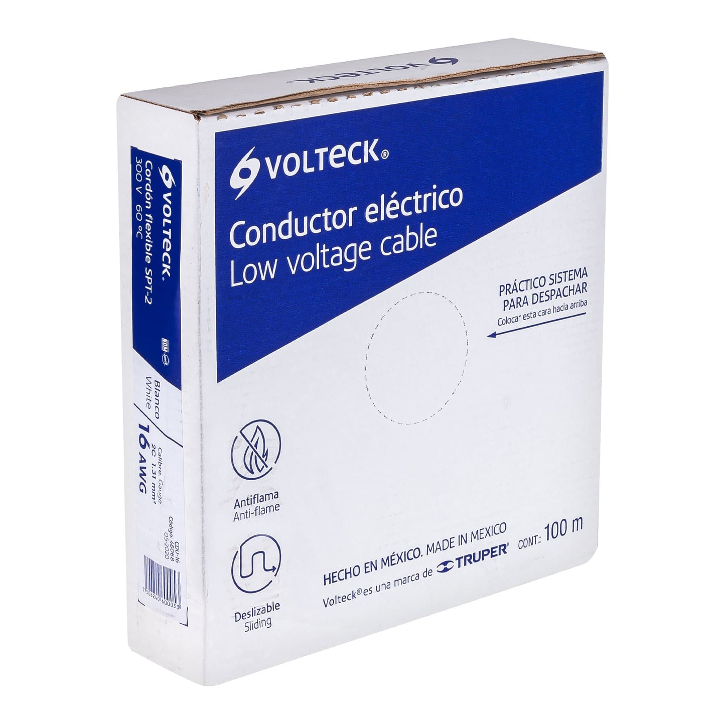 Rollo de 100 m de cordón dúplex flexible SPT 16 AWG, VOLTECK 100% cobre