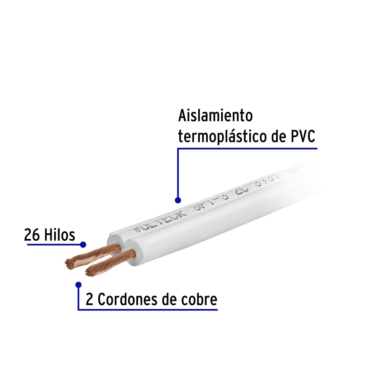 Rollo de 100 m de cordón dúplex flexible SPT 16 AWG, VOLTECK 100% cobre