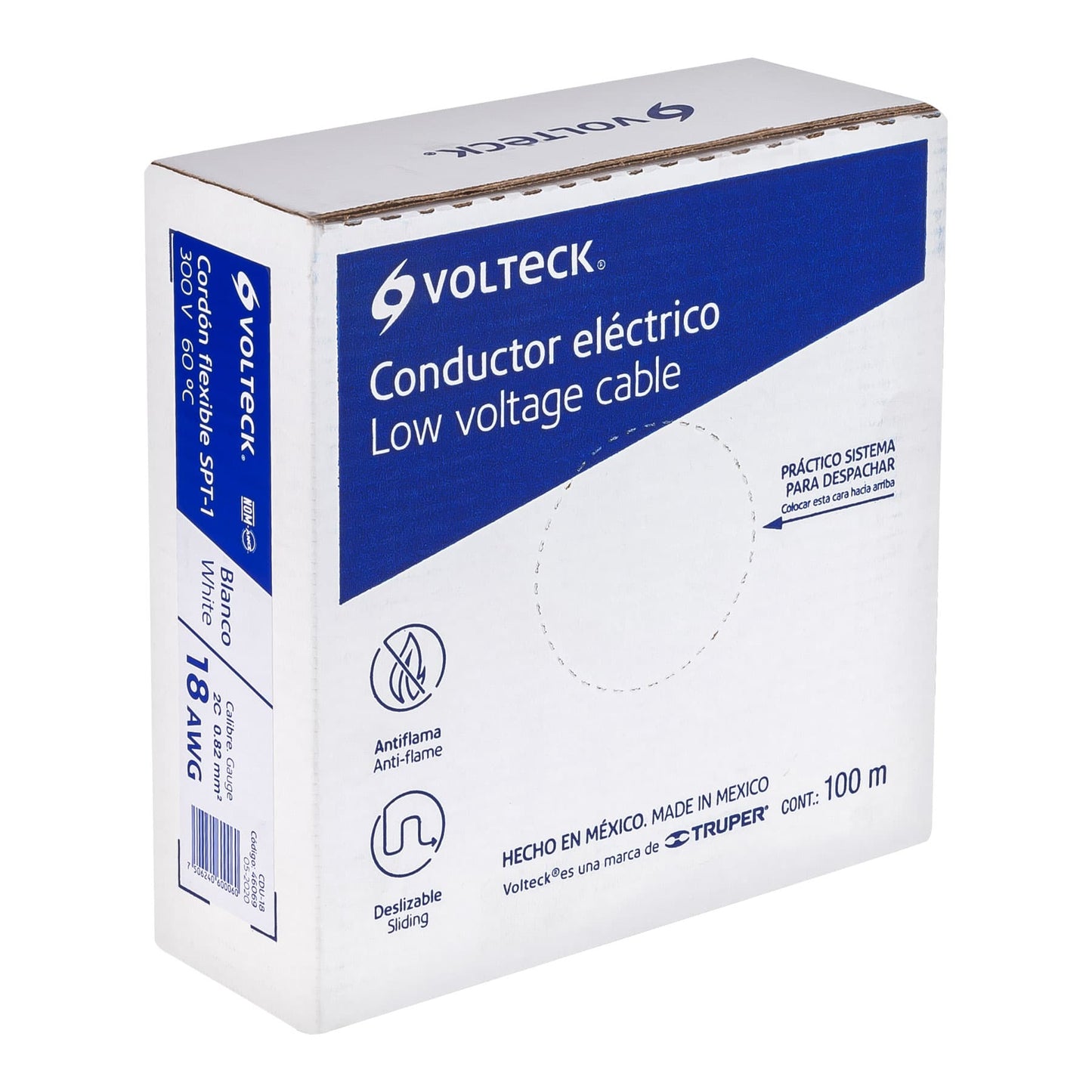 Rollo de 100 m de cordón dúplex flexible SPT 18 AWG, VOLTECK 100 % cobre