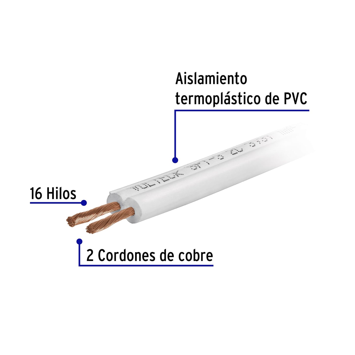 Rollo de 100 m de cordón dúplex flexible SPT 18 AWG, VOLTECK 100 % cobre