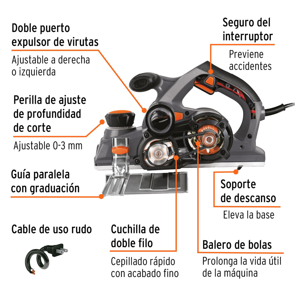 Cepillo eléctrico 4-1/2" 950 W, industrial, Truper