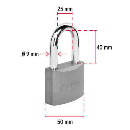 Candado de hierro 50 mm con gancho largo HERMEX. Seguridad resistente para puertas, bodegas y rejas