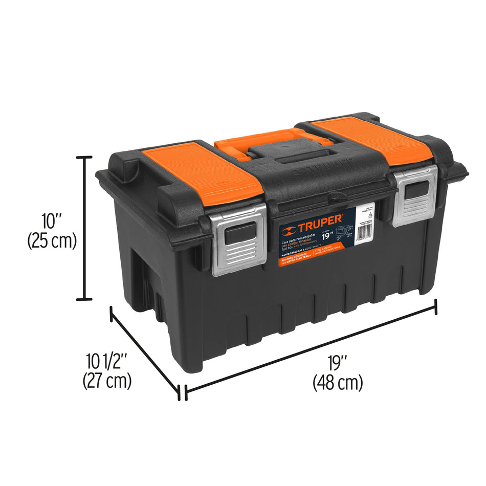 Caja p/herramienta 19" c/compartimentos y broches metálicos