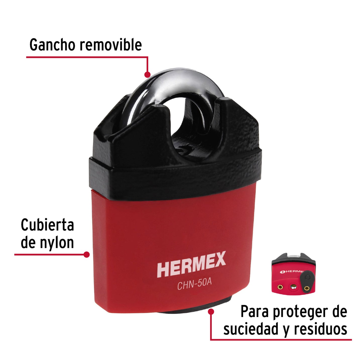 Candado HERMEX 50mm Gancho Protegido | Llave de Disco Alta Seguridad