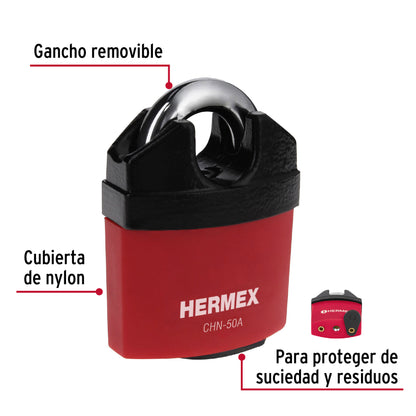 Candado HERMEX 50mm Gancho Protegido | Llave de Disco Alta Seguridad