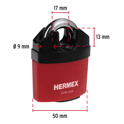 Candado HERMEX 50mm Gancho Protegido | Llave de Disco Alta Seguridad
