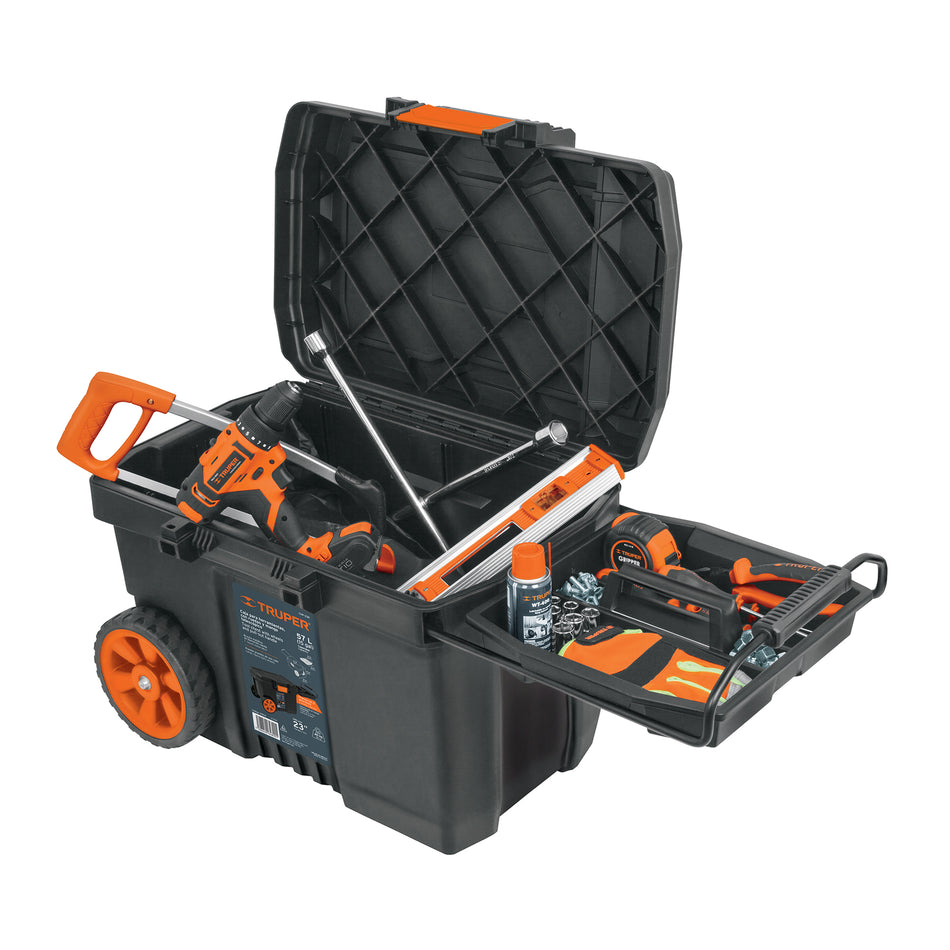 Caja de Herramientas Profesional 23 Pulgadas con Ruedas y Mango Telescópico - Transporte Fácil y Organización Móvil para Trabajo Pesado