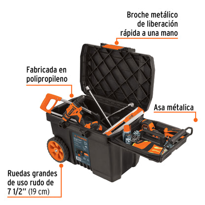 Caja de Herramientas Profesional 23 Pulgadas con Ruedas y Mango Telescópico - Transporte Fácil y Organización Móvil para Trabajo Pesado