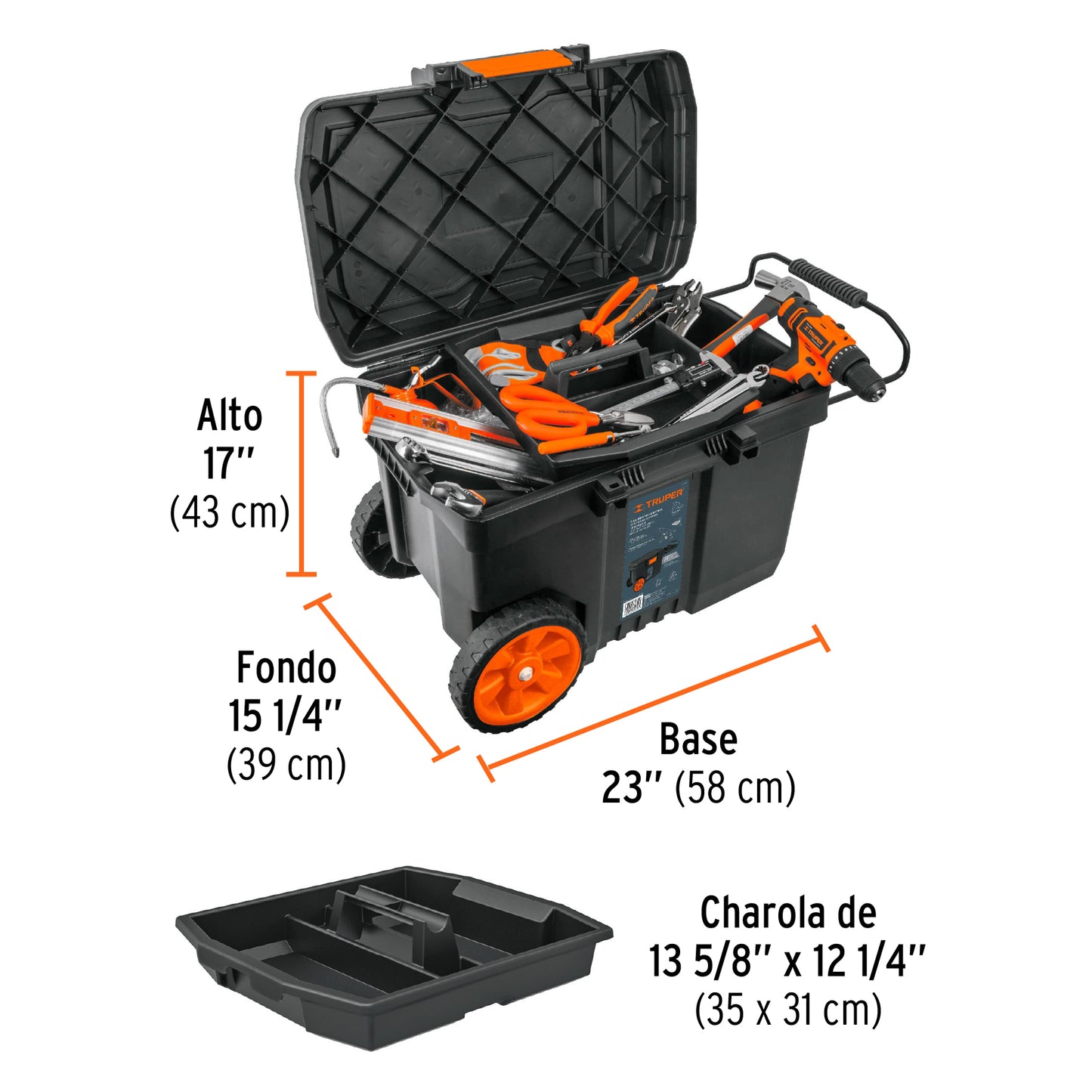 Caja de Herramientas Profesional 23 Pulgadas con Ruedas y Mango Telescópico - Transporte Fácil y Organización Móvil para Trabajo Pesado