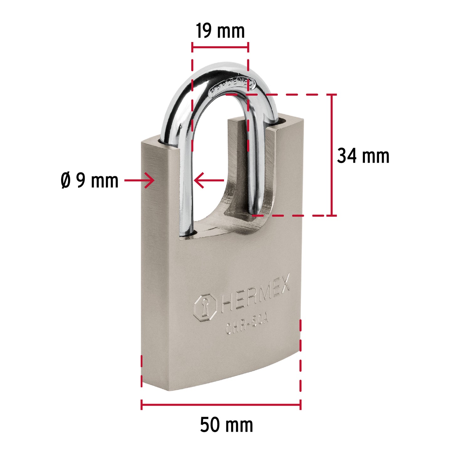Candado HERMEX 50 mm Coraza Acero y Llave de Disco
