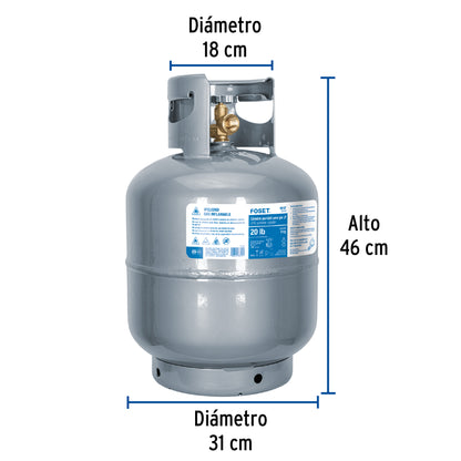 Cilindro Tanque Gas LP 20lb (9kg) FOSET - Portátil Acero Parrillas Asadores Estufas