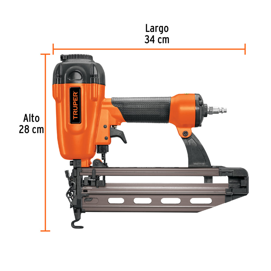 Clavadora Neumática Profesional Calibre 16 Truper CLNE-16 - Solución Rápida para Carpintería y Construcción - 100 Clavos, 75-110 PSI, Sistema Cambio Rápido