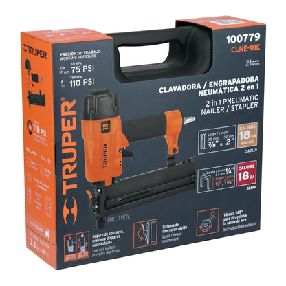Clavadora Neumática Profesional Calibre 18 CLNE-18E - Solución Completa para Carpintería y Construcción con Sistema de Cambio Rápido