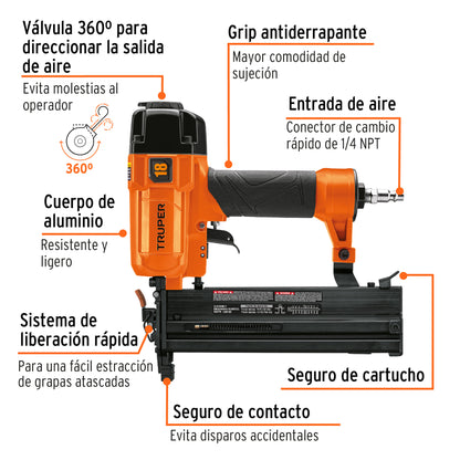Clavadora Neumática Profesional Calibre 18 CLNE-18E - Solución Completa para Carpintería y Construcción con Sistema de Cambio Rápido