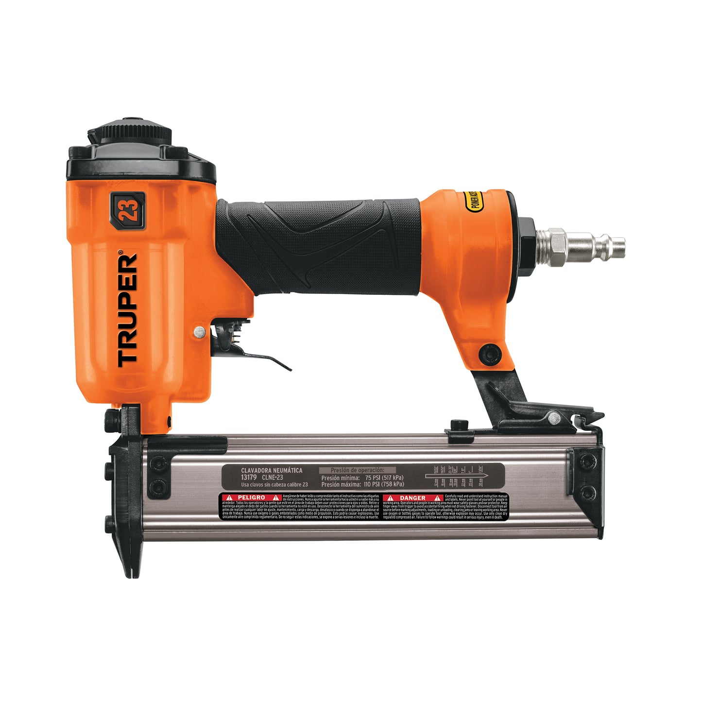 Clavadora Neumática Profesional Calibre 23 Truper CLNE-23 - Solución Rápida para Carpintería y Acabados - Sistema Cambio Rápido 75-110 PSI