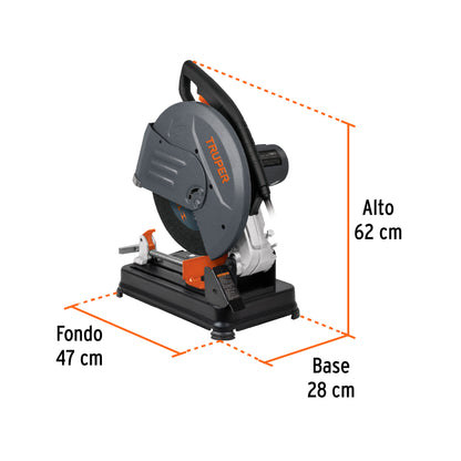 Tronzadora Cortadora de Metales 14 Pulgadas CM-14N2 TRUPER 2200W - Corte Preciso Angular Profesional con Mango Recto y Prensa Rápida