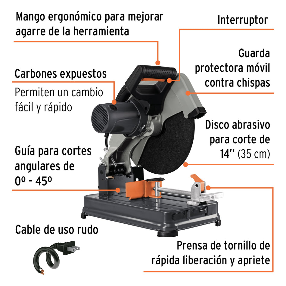 Cortadora de metales 14", mango en "D", 2200 W industrial