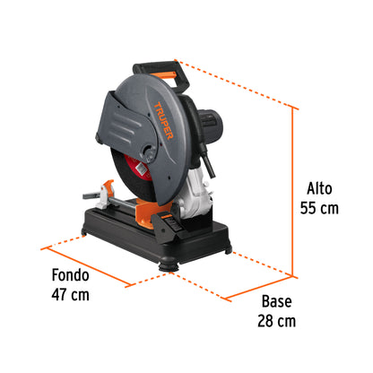 Tronzadora Cortadora de Metales 14 Pulgadas CM-14N 2200W - Cortes Precisos Angulares con Mango en D y Sistema Anti-Chispa TRUPER