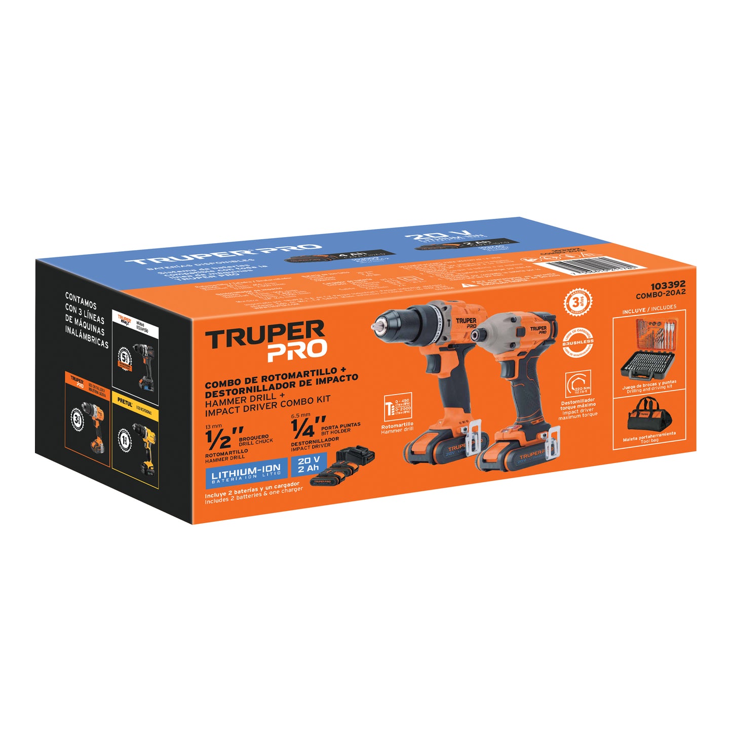 Combo Rotomartillo Destornillador Impacto 20V TRUPER PRO Brushless + 100 Accesorios