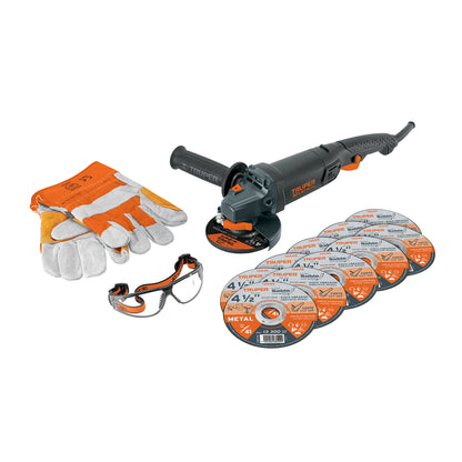 Combo Esmeriladora Industrial 4-1/2" 950W con Kit Seguridad Completo - Discos, Lentes y Guantes Profesionales COMBOE-4590N