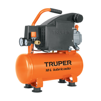 Compresor de Aire TRUPER 10L 2HP Horizontal 127V - Motor Cobre Arranque Automático para Herramientas Neumáticas Profesionale