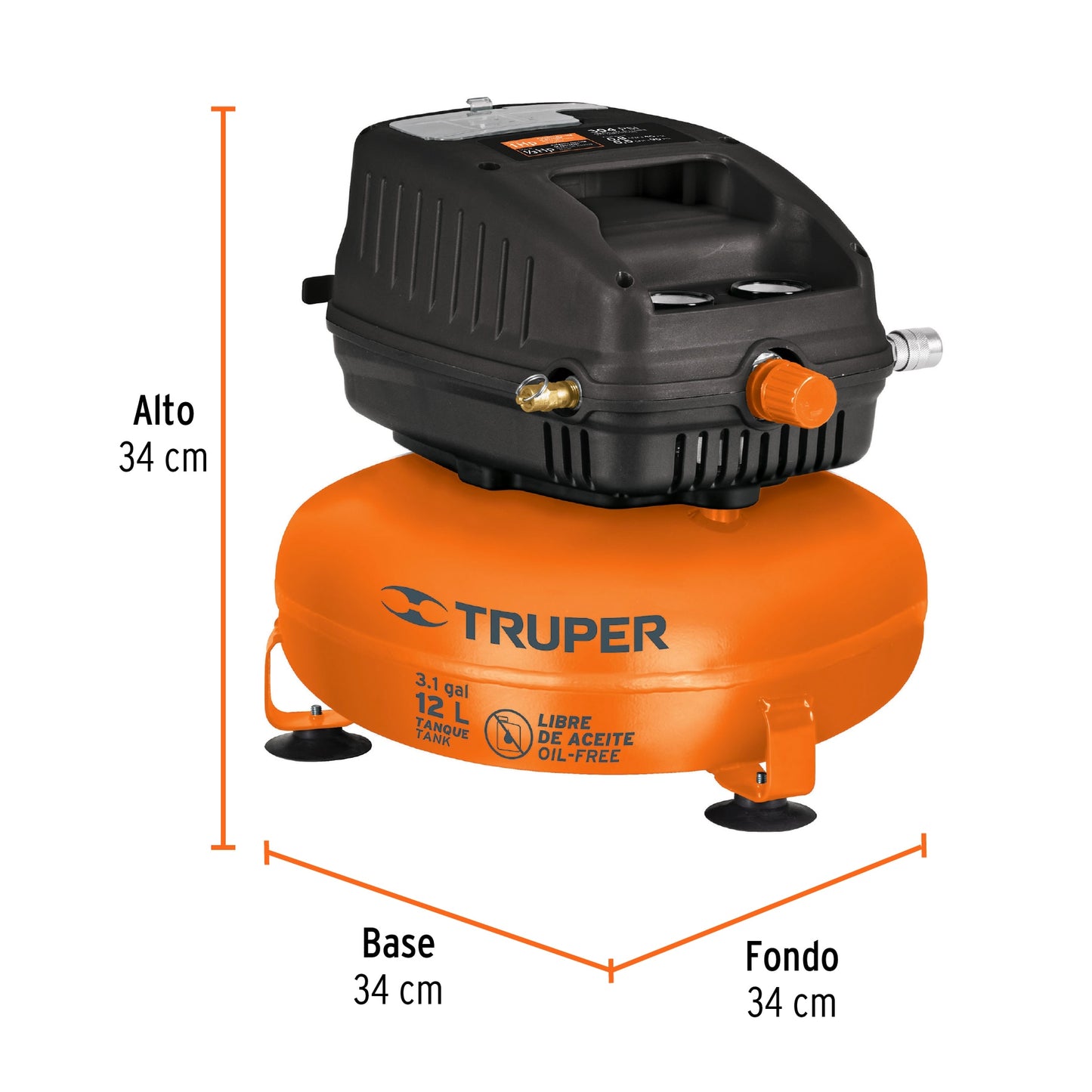 Compresor de Aire Libre de Aceite TRUPER 12L 1HP 127V - Solución Profesional para Talleres Sin Mantenimiento