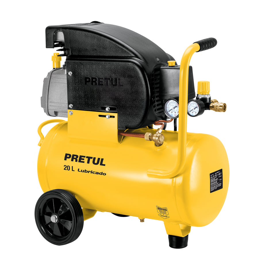 Compresor de Aire Lubricado PRETUL 20 Litros 2.5HP 127V - Motor Monofásico con Presostato Dual y Conexiones Rápidas - Solución Profesional para Herramientas Neumáticas y Talleres