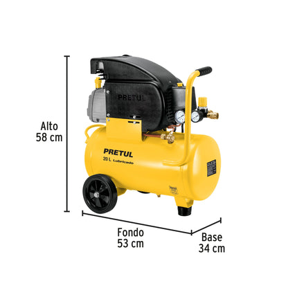 Compresor de Aire Lubricado PRETUL 20 Litros 2.5HP 127V - Motor Monofásico con Presostato Dual y Conexiones Rápidas - Solución Profesional para Herramientas Neumáticas y Talleres