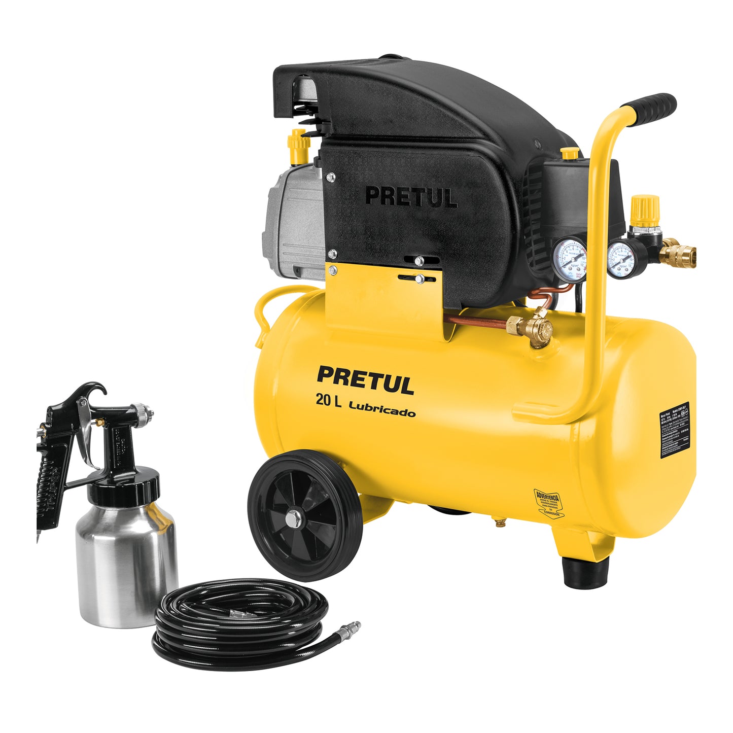 Kit Compresor de Aire 20L con Pistola de Baja Presión y Manguera 5m - Solución Completa para Pintura y Aplicaciones Neumáticas 127V PRETUL - Ideal para Talleres y Proyectos de Bricolaje