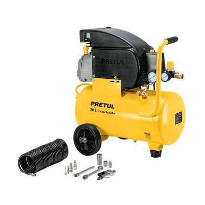 Kit Compresor de Aire PRETUL 20L 2.5HP con Manguera 7.5m y Accesorios Neumáticos - Solución Completa para Inflado y Limpieza Industrial 127V