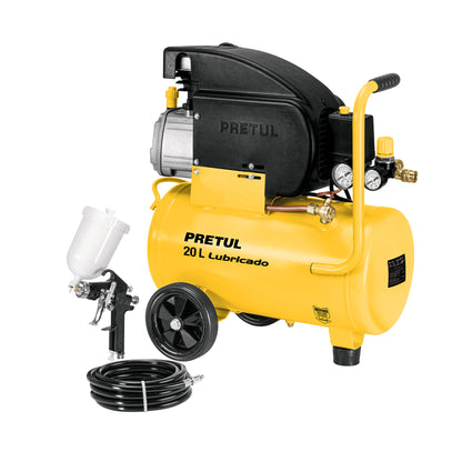Kit Compresor de Aire 20L con Pistola y Manguera - Solución Completa para Pintura y Inflado - 2.5HP 127V PRETUL