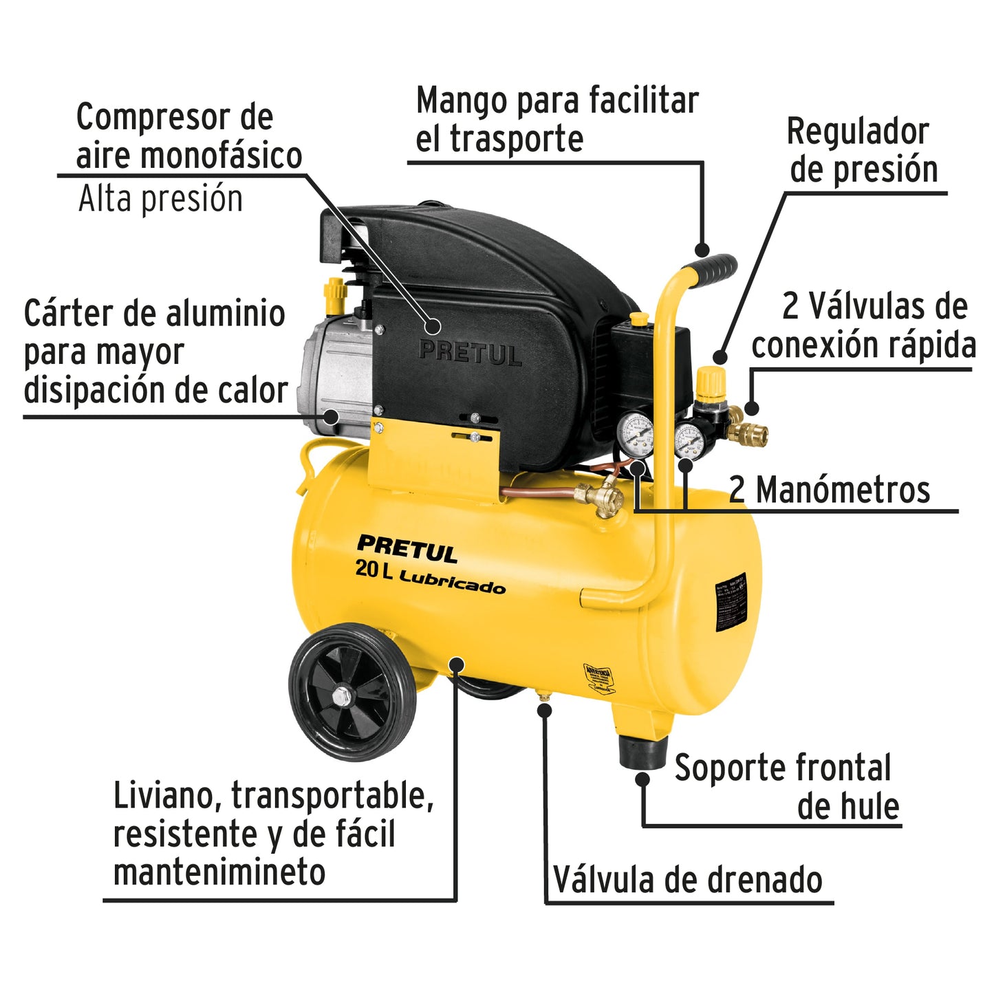 Kit Compresor de Aire 20L con Pistola y Manguera - Solución Completa para Pintura y Inflado - 2.5HP 127V PRETUL