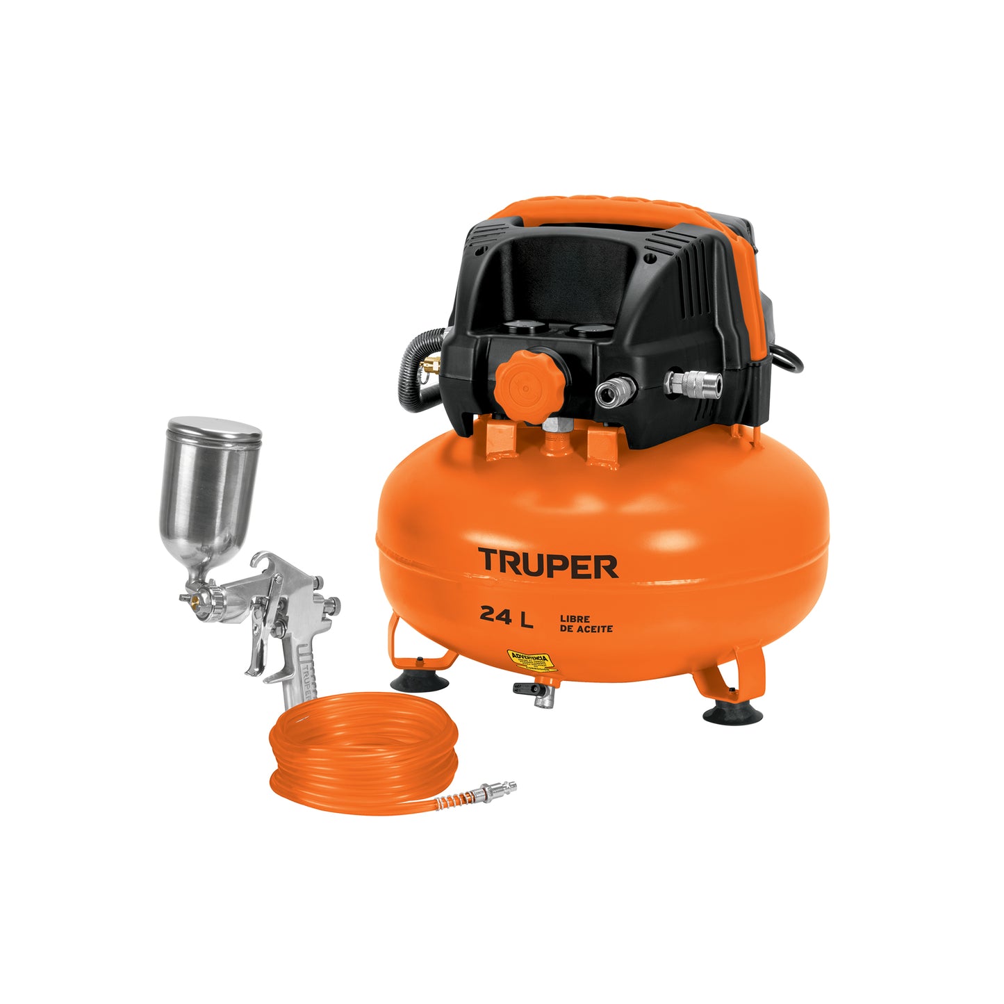 Kit Compresor de Aire Libre de Aceite 24L TRUPER con Pistola LVMP y Manguera 5m - Solución Completa para Pintura y Trabajos Neumáticos Profesionales - 2 2/3 HP 127V