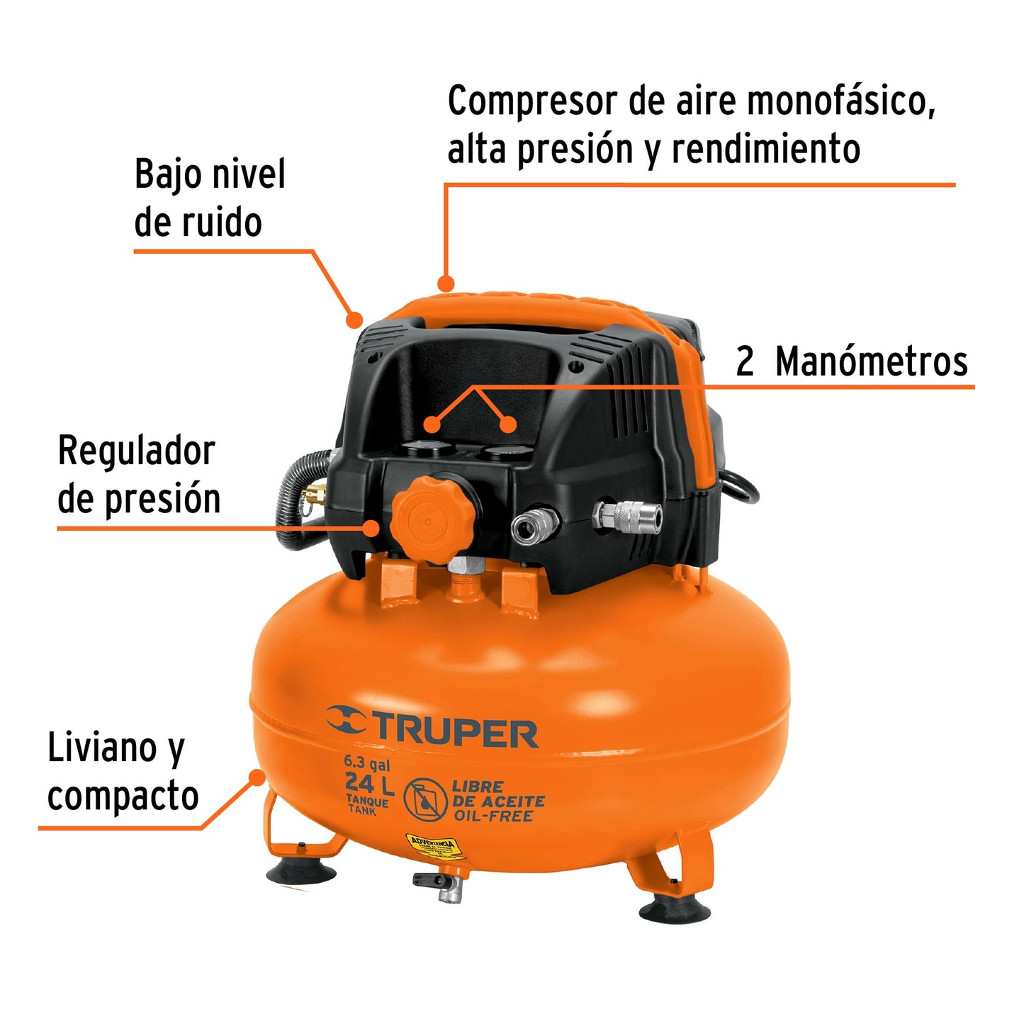 Kit Compresor de Aire Libre de Aceite 24L TRUPER con Pistola LVMP y Manguera 5m - Solución Completa para Pintura y Trabajos Neumáticos Profesionales - 2 2/3 HP 127V