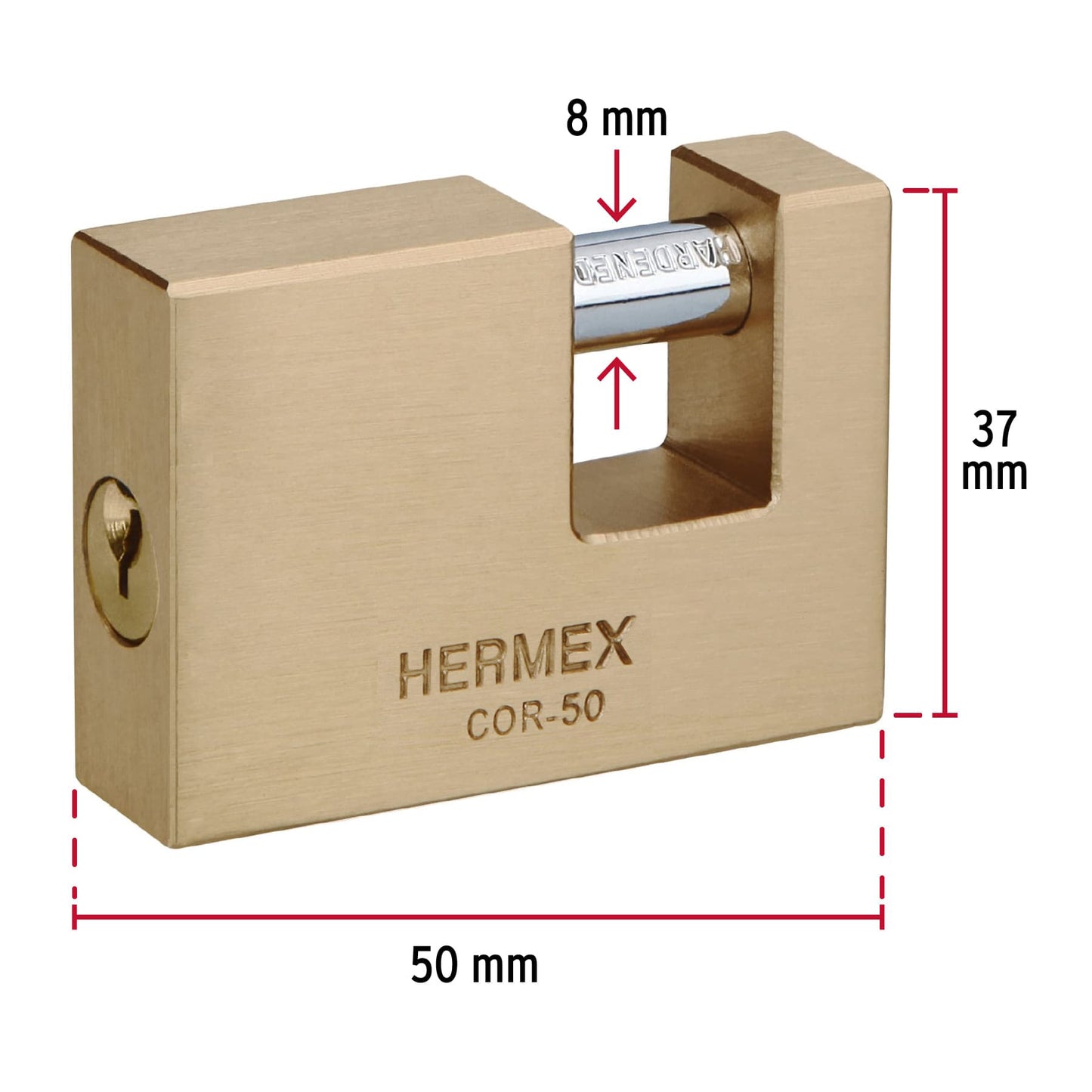 Candado antipalanca 50mm con cuerpo de latón y llave tradicional HERMEX