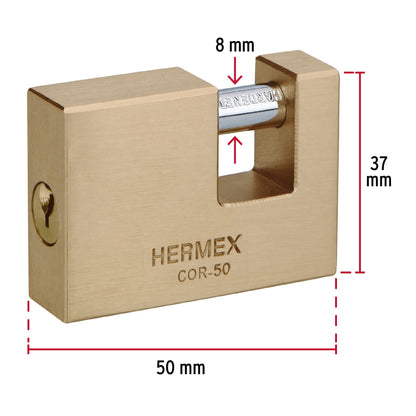 Candado antipalanca 50mm con cuerpo de latón y llave tradicional HERMEX