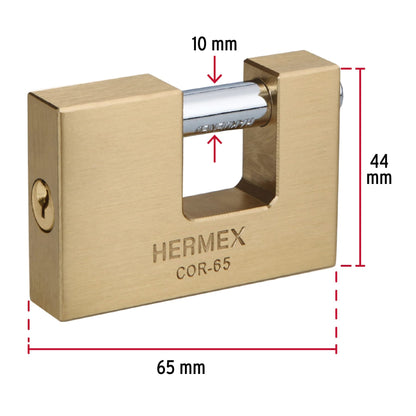 Candado Antipalanca HERMEX 65mm | Cuerpo de Latón | Alta Seguridad