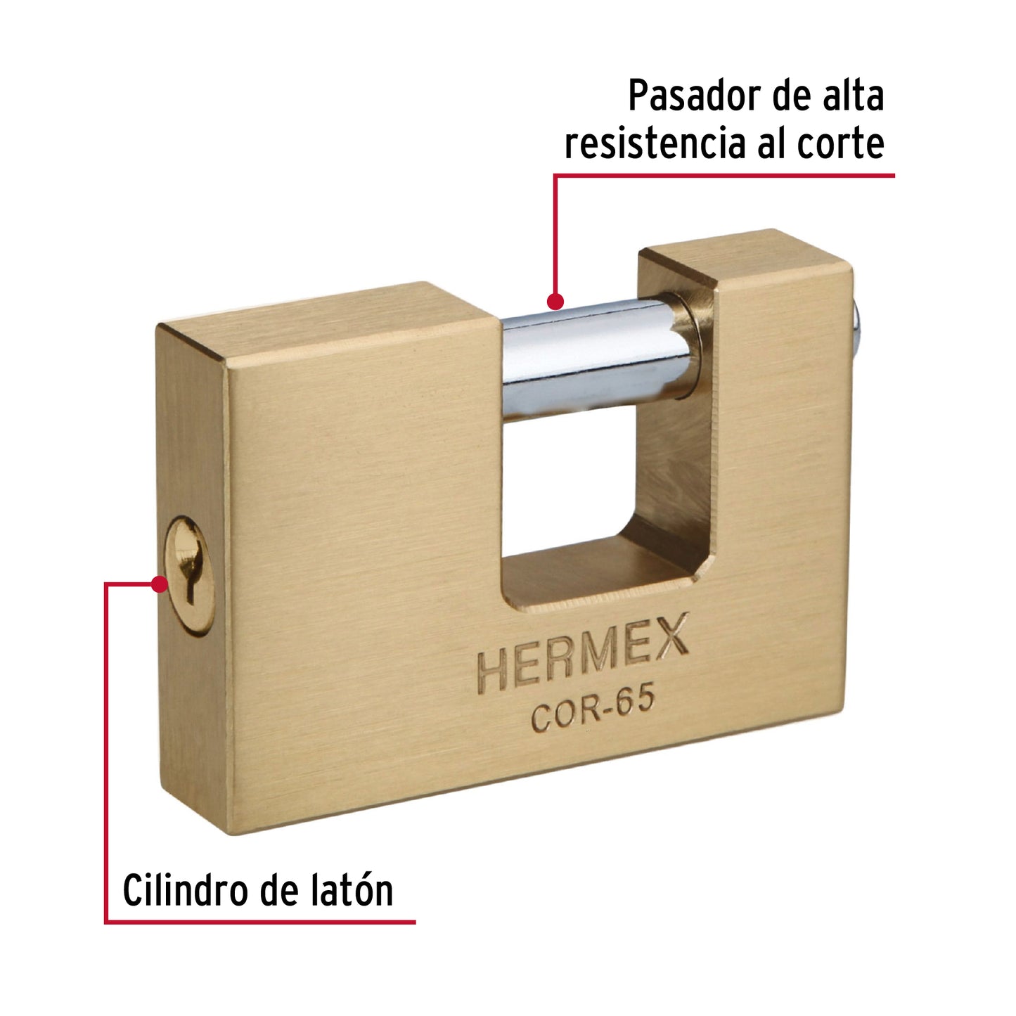 Candado Antipalanca HERMEX 65mm | Cuerpo de Latón | Alta Seguridad