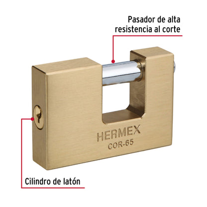 Candado Antipalanca HERMEX 65mm | Cuerpo de Latón | Alta Seguridad