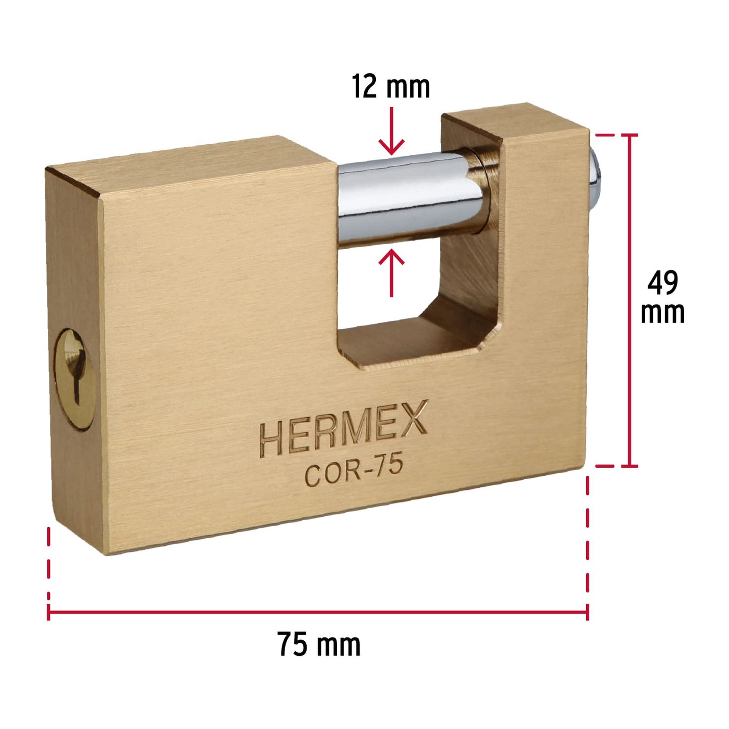Candado Antipalanca 75mm Latón HERMEX | Seguridad Profesional Llave Tradicional