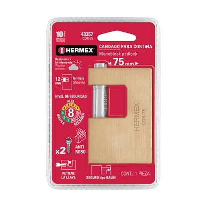 Candado Antipalanca 75mm Latón HERMEX | Seguridad Profesional Llave Tradicional